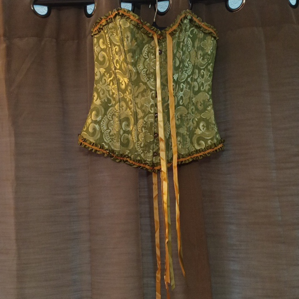Elegant lace corset / Green & Gold / Size Medium